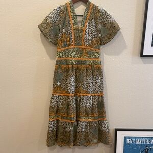 Bohemian Patterned Dress in Green and Orange